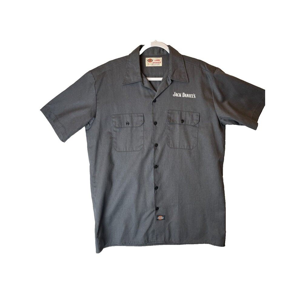 Dickies Jack Daniel's Work Shirt Men's L Gray Short Sleeve Button Up Biker Bar